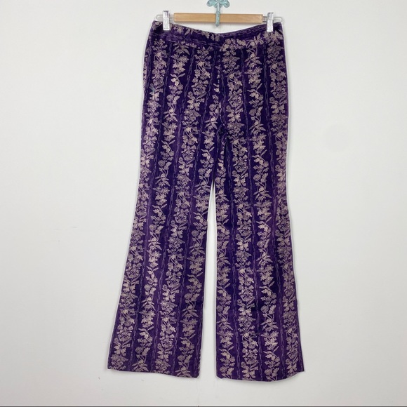 Vtg 70s Alpaq purple velvet floral print boho pant - Picture 4 of 7